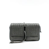 thumbnail Double Pocket Small Grey Flap Intrecciato Nappa Leather Crossbody Bag - L'UXE LINK