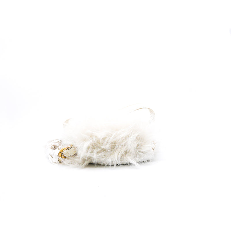 White Shearling And Lambskin Flap Bag GHW