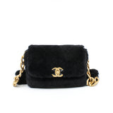 thumbnail Small Black Shearling Quilted Chunky Chain CC Flap Bag GHW Seri 30