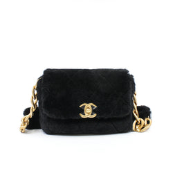 Small Black Shearling Quilted Chunky Chain CC Flap Bag GHW Seri 30