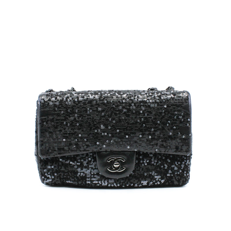 Jumbo Black Sequin Lambskin Moonlight On Water Single Flap Bag Seri 15 - L'UXE LINK