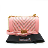 thumbnail Medium Leboy In Pink Lambskin Leather Shoulder Bag With Multicolor Chain GHW Seri 27 - L'UXE LINK