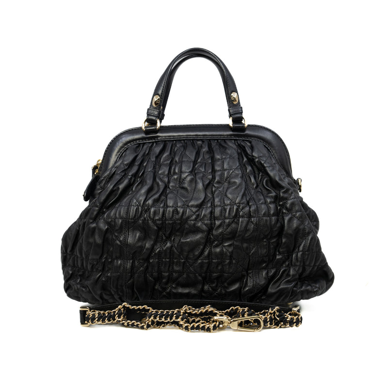 Gaufre Cannage Delices Black Leather Handbag GHW - L'UXE LINK