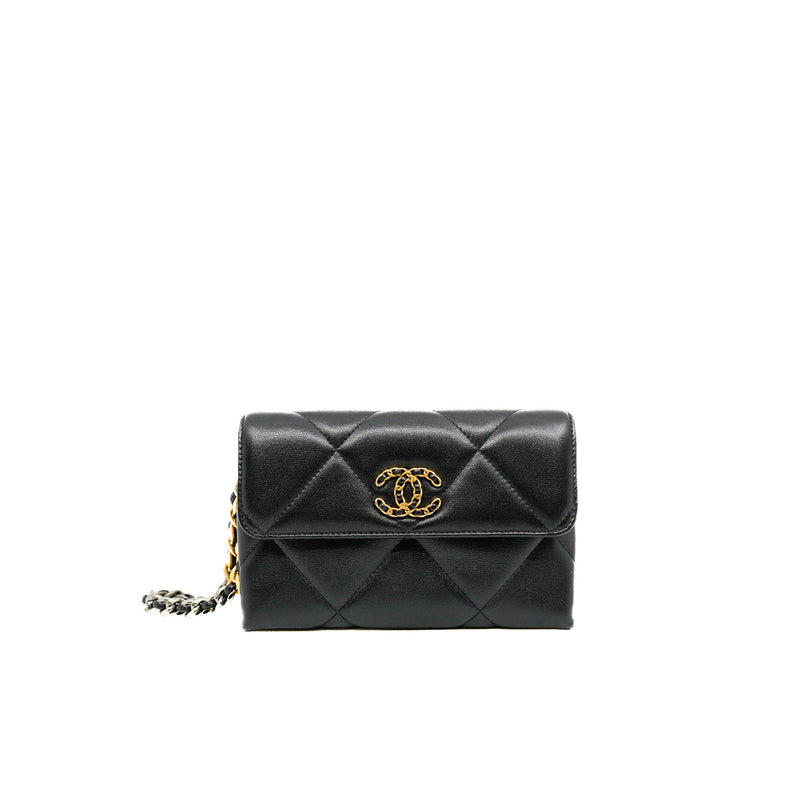 19 Bag In Black Lambskin Quilted Flap Clutch Multi Hardware Seri 31