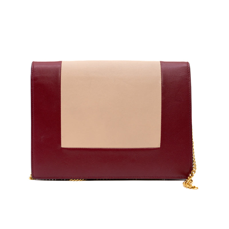 Frame Chain Red/Beige Lambskin Wallet WOC GHW