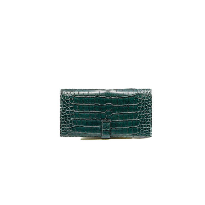 Bearn Long Wallet 6O Vert Cypress Crocodile GHW C Stamp