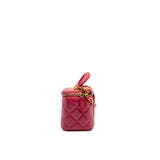 thumbnail Small Top Handle In Dark Pink Lambskin Quilted Vanity Case With Chain GHW Seri 31 - L'UXE LINK