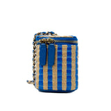 thumbnail Mini Raffia In Blue/Beige Vanity Bag GHW Seri 30