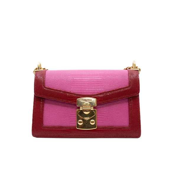 small flap bag in Calfskin Lizard Embossed red/pink ghw - L'UXE LINK