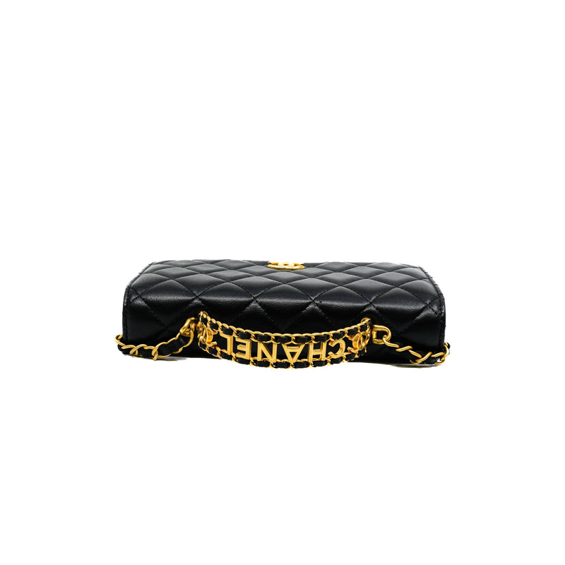 Logo Top Handle Black Wallet On Chain Lambskin GHW - L'UXE LINK