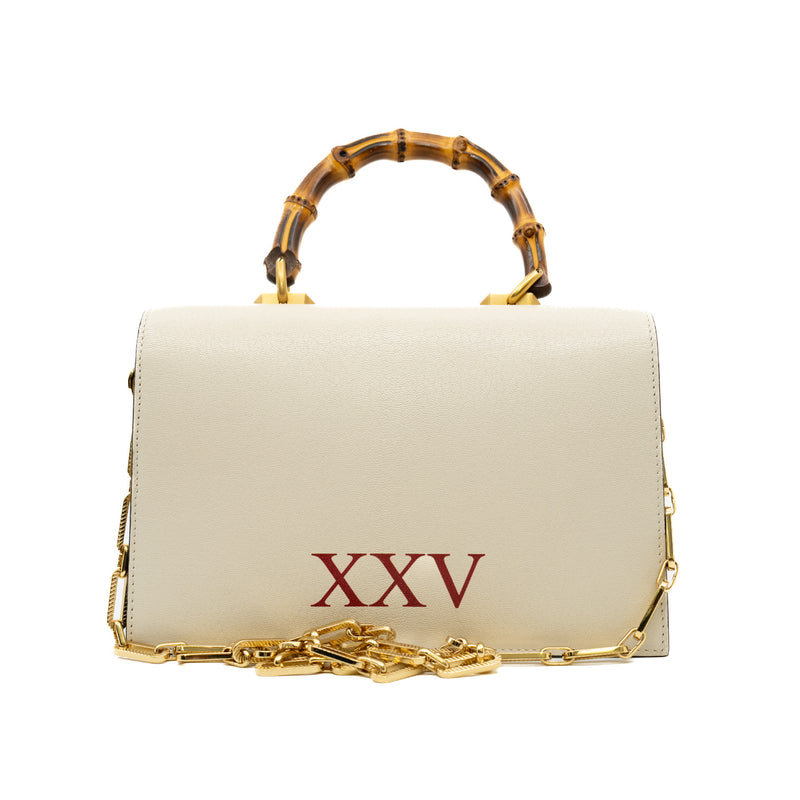 Ottilia Bamboo Handle Bag In Leather White/Python GHW