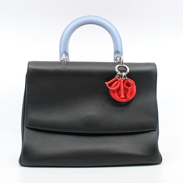 Be Dior In Tri-Color Black/Light Blue/Red Leather Flap Bag PHW With Strap - L'UXE LINK