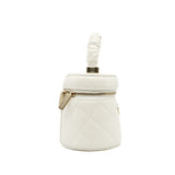 thumbnail Mini Vanity Case White Lambskin Quilted Ruched Handle Seri 32 GHW - L'UXE LINK