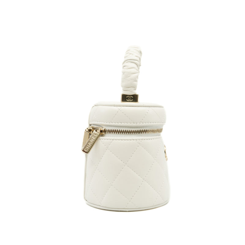 Mini Vanity Case White Lambskin Quilted Ruched Handle Seri 32 GHW - L'UXE LINK