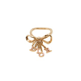 thumbnail Ribbon Motif Logo In Pink Crystal/Metal Ring GHW - L'UXE LINK