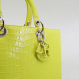 thumbnail Large Lady Dior Green Yellow Crocodile Leather Handbag PHW With Strap - L'UXE LINK