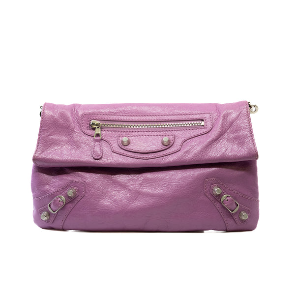 leather clutch bag in pink purple