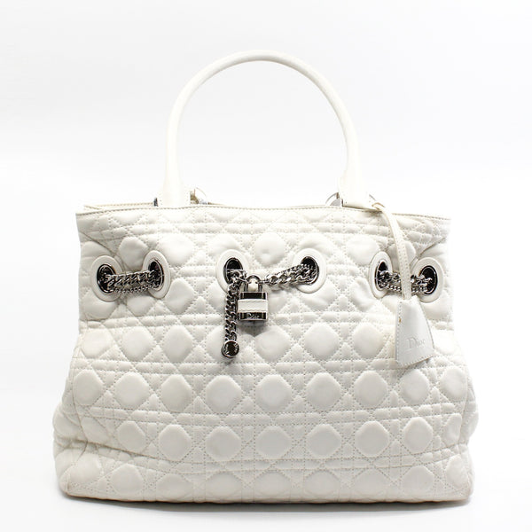 White Cannage Leather Chri Chri Tote Bag PHW - L'UXE LINK