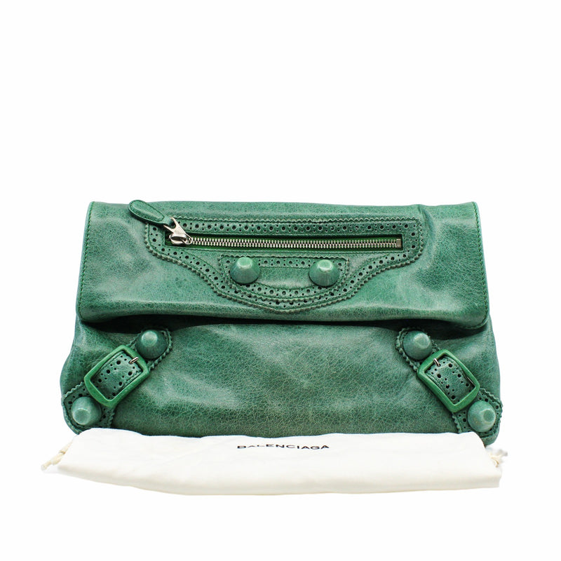 clutch leather green phw - L'UXE LINK