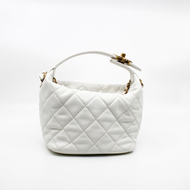 Small Perfect Meeting White Lambskin Quilted Hobo Bag With Chain Seri 29