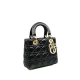 thumbnail Small Black In Satin Lady Dior With Crystal Buckle GHW With Strap - L'UXE LINK