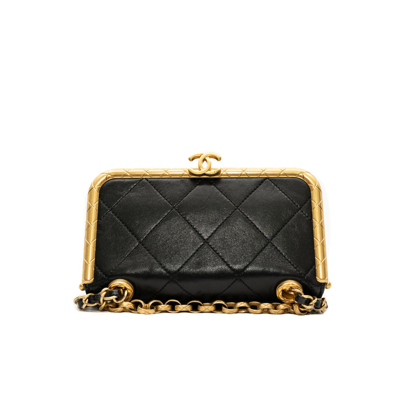 Kiss Lock In Black Lambskin Leather Clasp Bag GHW Seri 30 - L'UXE LINK