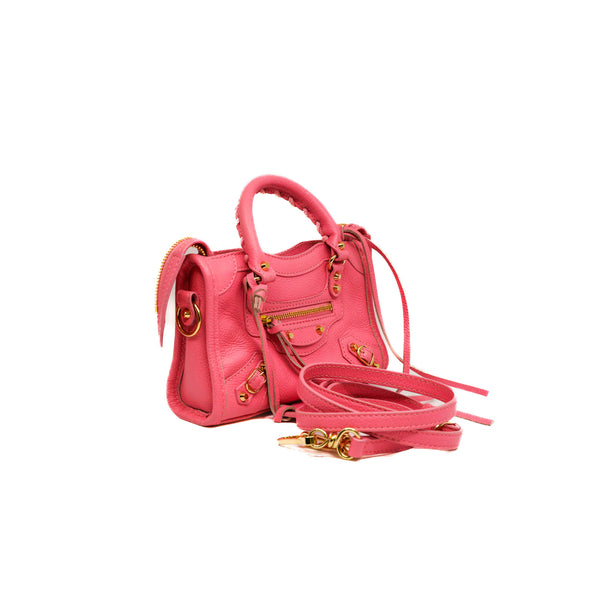 Nano Classic City Pink Calfskin Handbag GHW With Strap