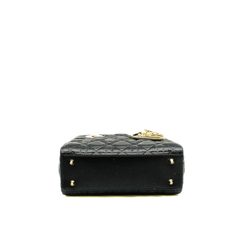 Small Black In Satin Lady Dior With Crystal Buckle GHW With Strap - L'UXE LINK