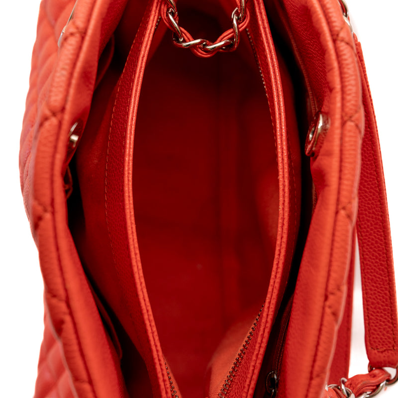 Mademoiselle Large Red Orange Quilted Caviar Leather Bowling Bag Seri 17 PHW - L'UXE LINK