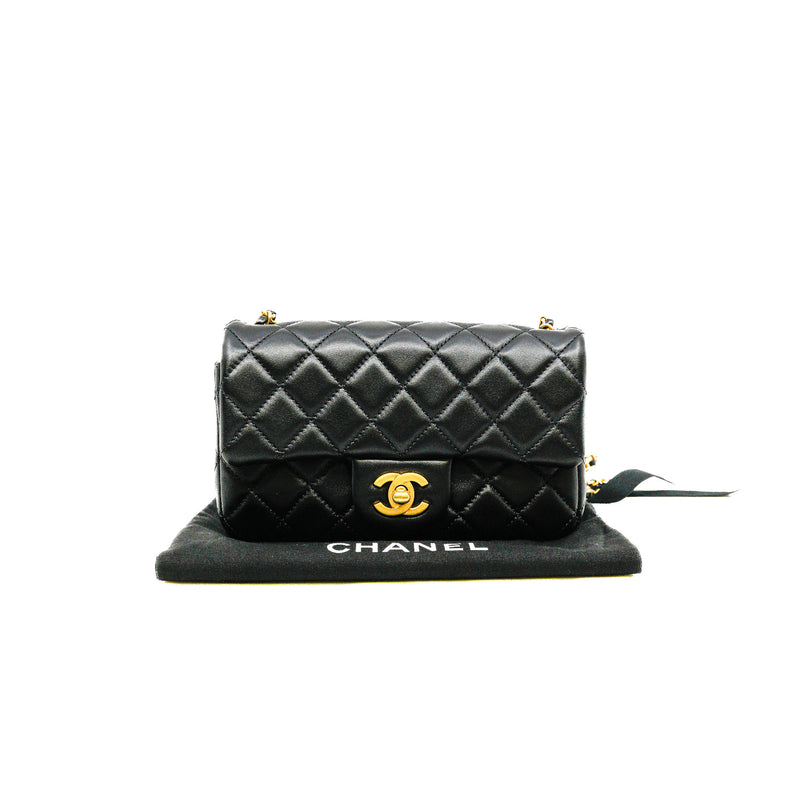 Mini Pearl Crush Black Lambskin Quilted Rectangular Flap Bag Seri 30