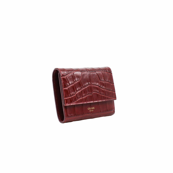 compact wallet  brown crocodile printed ghw - L'UXE LINK