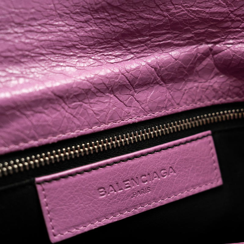 leather clutch bag in pink purple