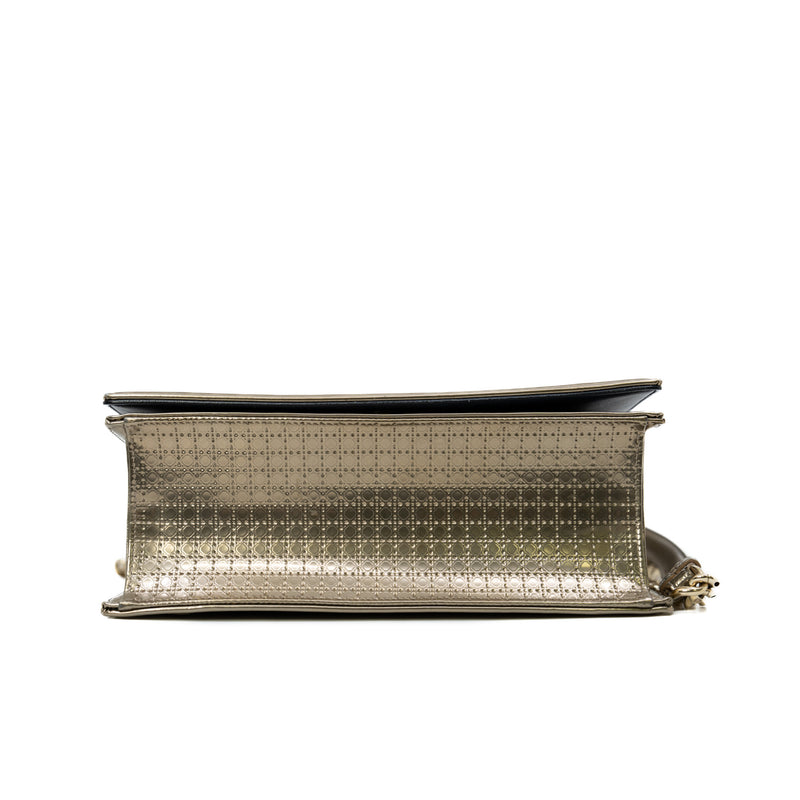 Medium Micro Cannage Diorama Bag In Gold And Metallic Calfskin GHW - L'UXE LINK