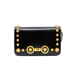 Versace Medallion Tribute Black Calfskin Chain Shoulder Bag GHW - L'UXE LINK