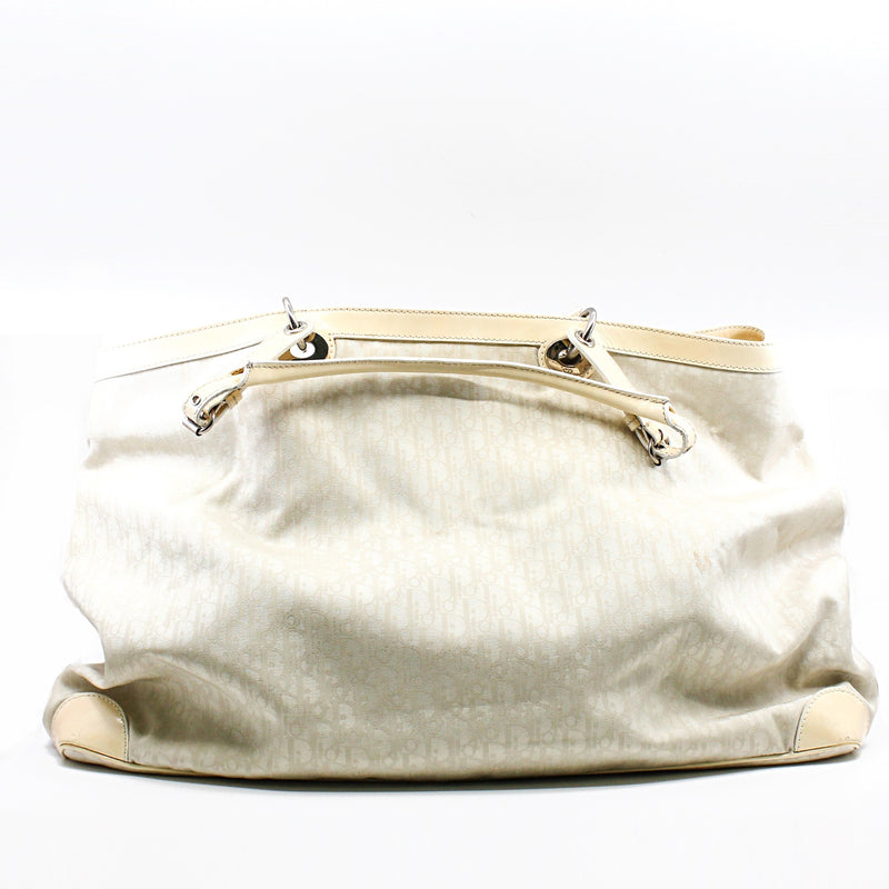 Diorissimo In White Canvas/Patent Leather Trimmed Tote Bag PHW - L'UXE LINK