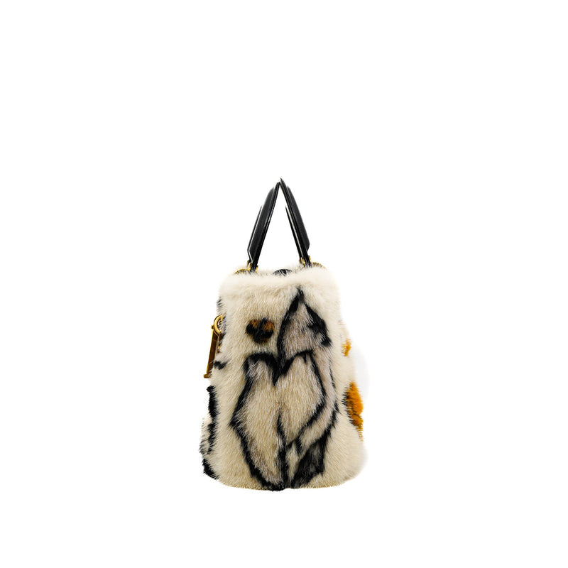 Mini Lady Dior White/Black Mink Fur Handbag GHW - L'UXE LINK