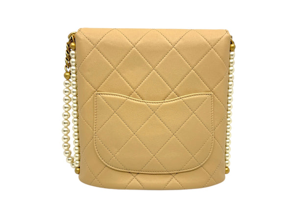 small flap bag with pearl chain  in calfskin beige ghw #31XXXX