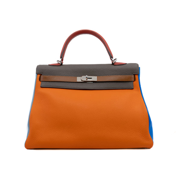 Kelly 35 Togo Leather In Orange/Brown PHW P Stamp - L'UXE LINK