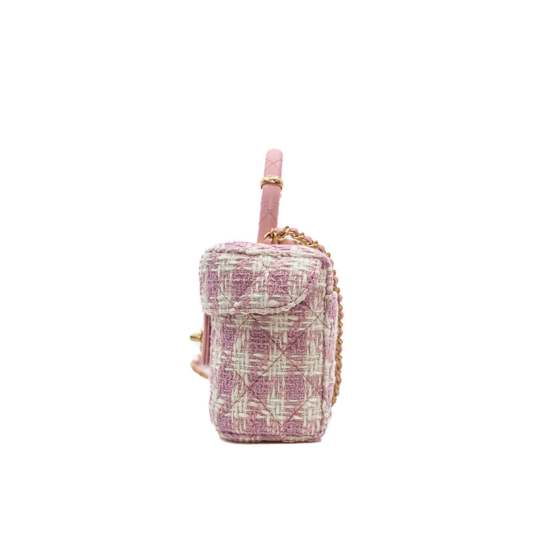 Runway Top Handle In Pink Tweed Vanity Handbag GHW - L'UXE LINK