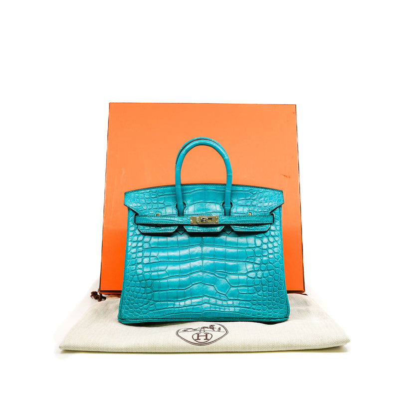 Birkin 25 Alligator Leather In 7F Blue Paon SHW X Stamp