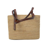 thumbnail Small Beige And Brown Square Straw Anagram Basket Tote Bag - L'UXE LINK