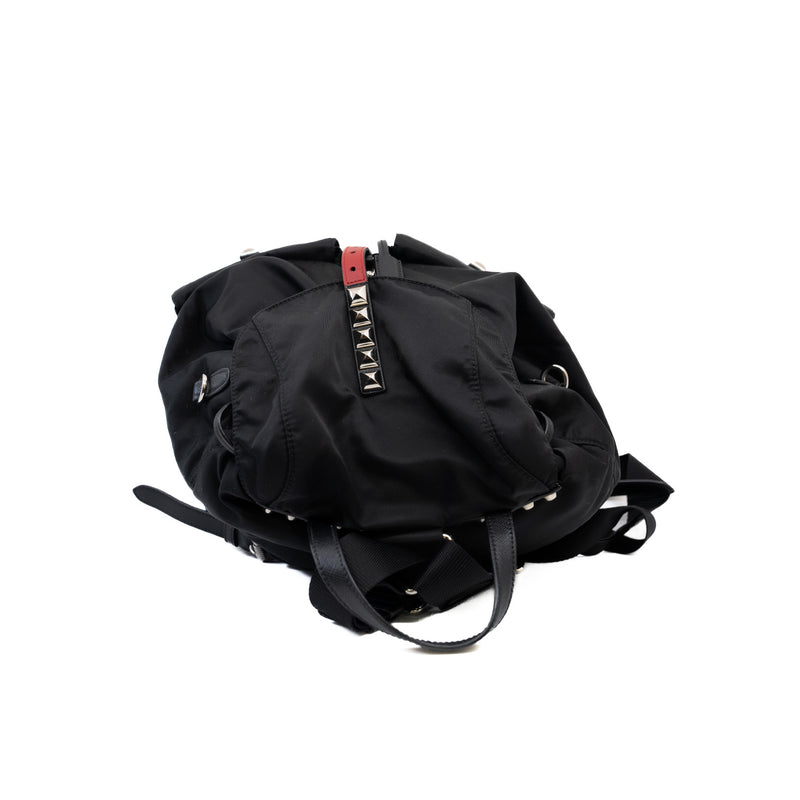 Nylon New Vela Studded backpack in black and red PHW