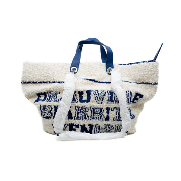 Venise Biarritz CC Tote XL White and Navy Canvas Phw Seri 26