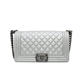 thumbnail Old Medium Leboy In Silver Quilted Lambskin Leather Flap Bag PHW Seri 20 - L'UXE LINK