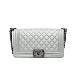 Old Medium Leboy In Silver Quilted Lambskin Leather Flap Bag PHW Seri 20 - L'UXE LINK