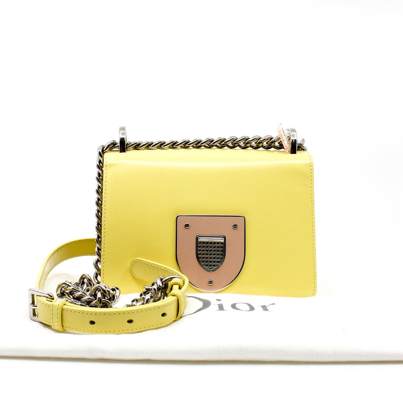 Diorama Club Shoulder Bag In Light Yellow Patent Leather PHW - L'UXE LINK