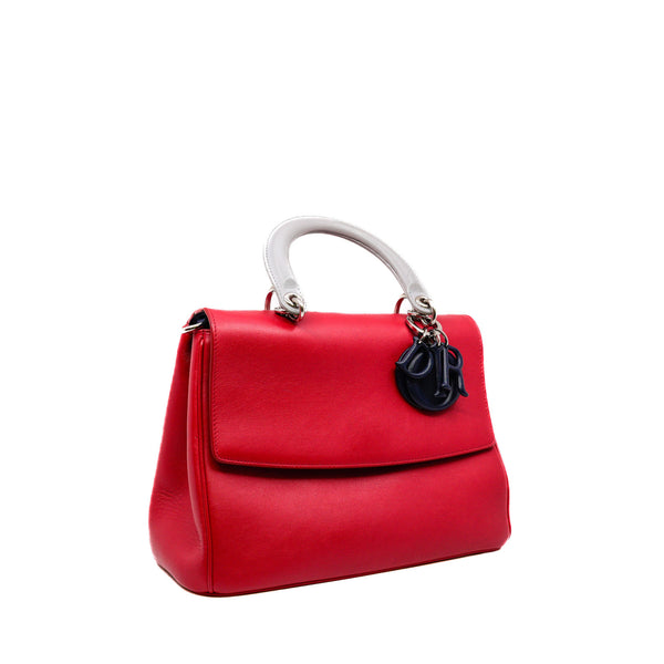 Small Be Dior with Grey Top Handle Calfskin Red/Navy Phw with Strap