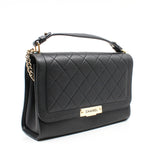 thumbnail Large Label Click In Black Calfskin Leather Quilted Top Handle Flap Bag GHW Seri 23 - L'UXE LINK