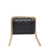 thumbnail Mini Leboy Chevron In Black Calfskin Leather Flap Bag GHW Seri HK8HXXXX - L'UXE LINK