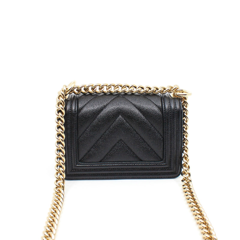 Mini Leboy Chevron In Black Calfskin Leather Flap Bag GHW Seri HK8HXXXX - L'UXE LINK